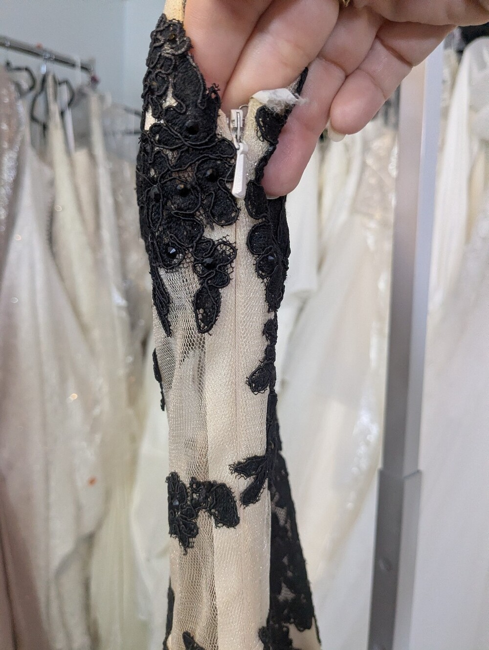 Madison James Black and Nude Floral Lace Illusion Mermaid Gown - Picture 7 of 10